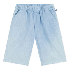 Petit Bateau - Shorts de tela vaquera chambray de algodón orgánico azul claro
