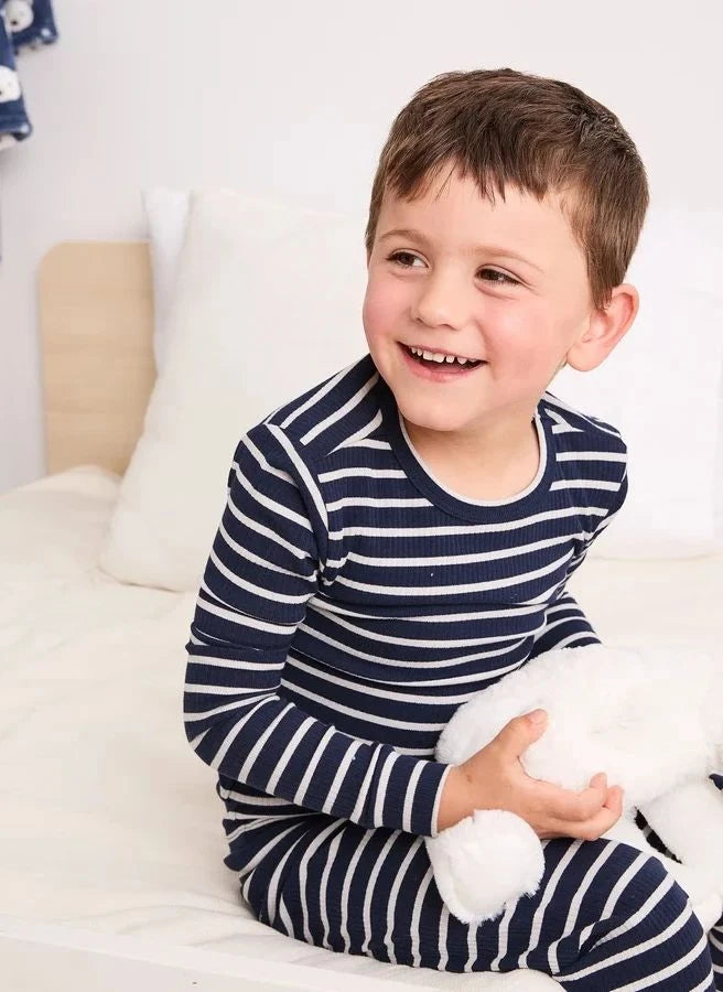 Petit Lem - Pijama acanalado de rayas en modal y algodón orgánico | Azul marino