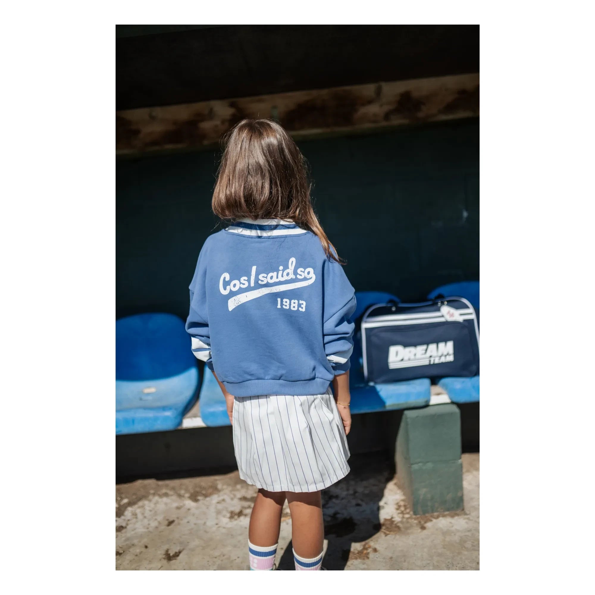 Cos I Said So - Sudadera con rayas de algodón orgánico y cuello en V | Azul