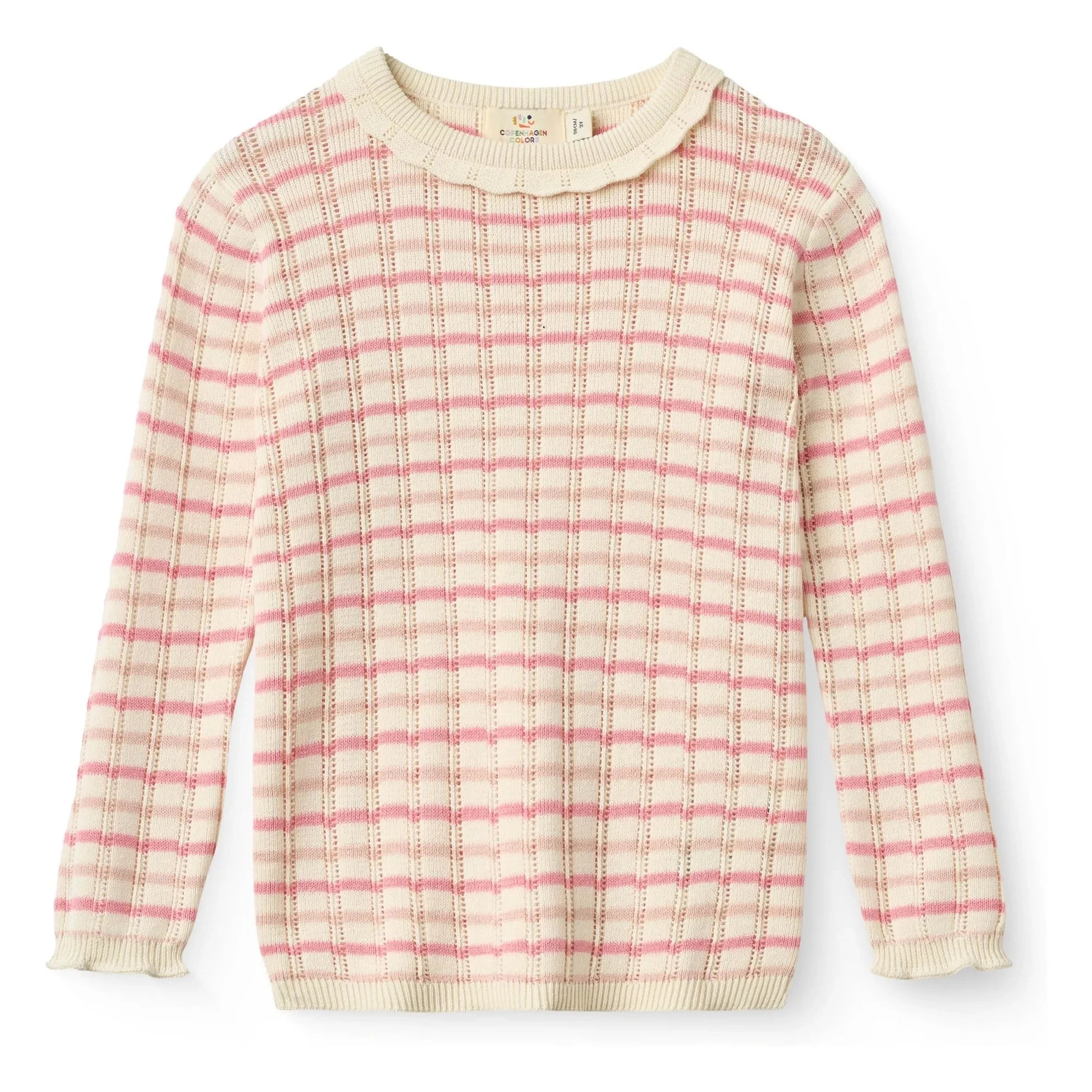 Copenhagen Colors - Camiseta de red de punto calado de algodón orgánico con rayas | Rosa