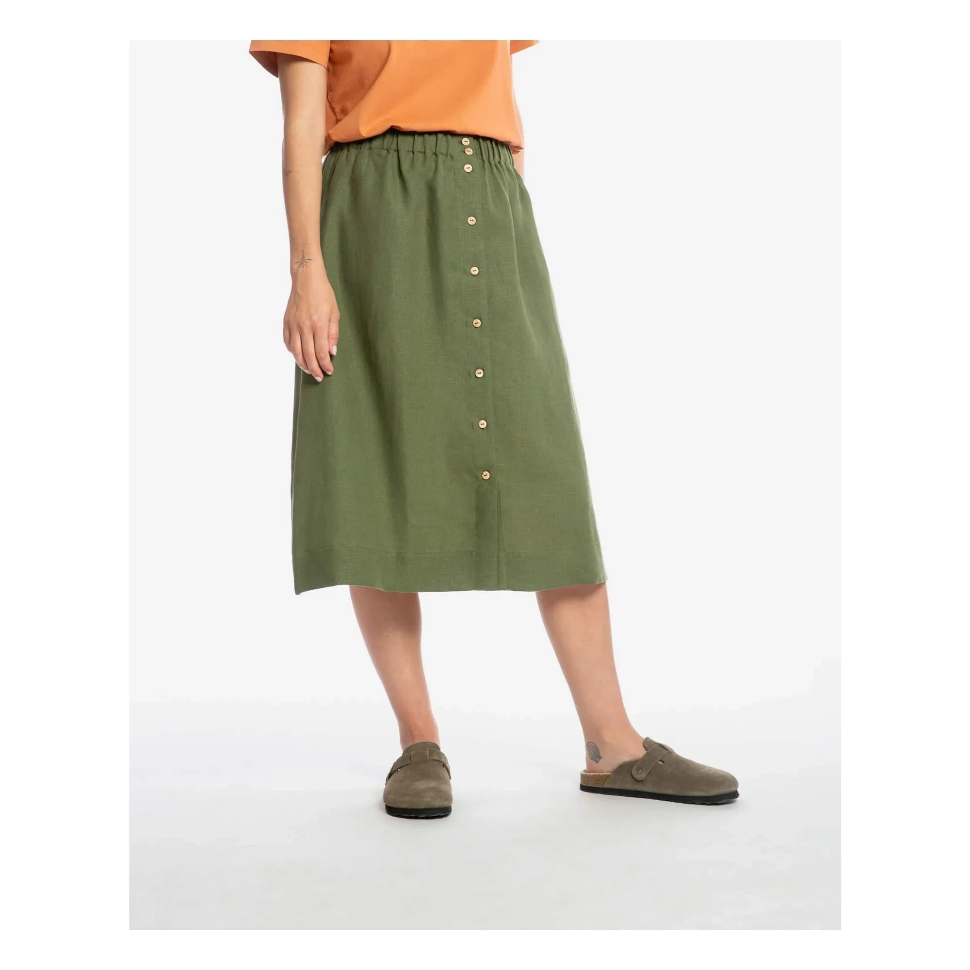 Matona - Falda Midi de Lino | Olive