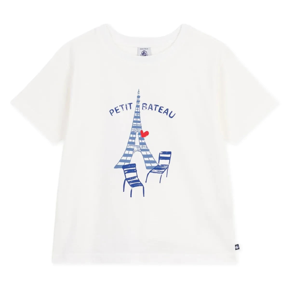 Petit Bateau - Camiseta Torre Eiffel Algodón orgánico | Blanco