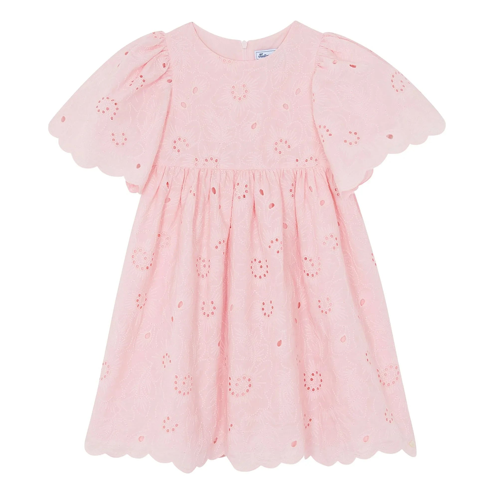 Tartine et Chocolat - Vestido de manga abullonada con flores bordadas | Rosa empolvado