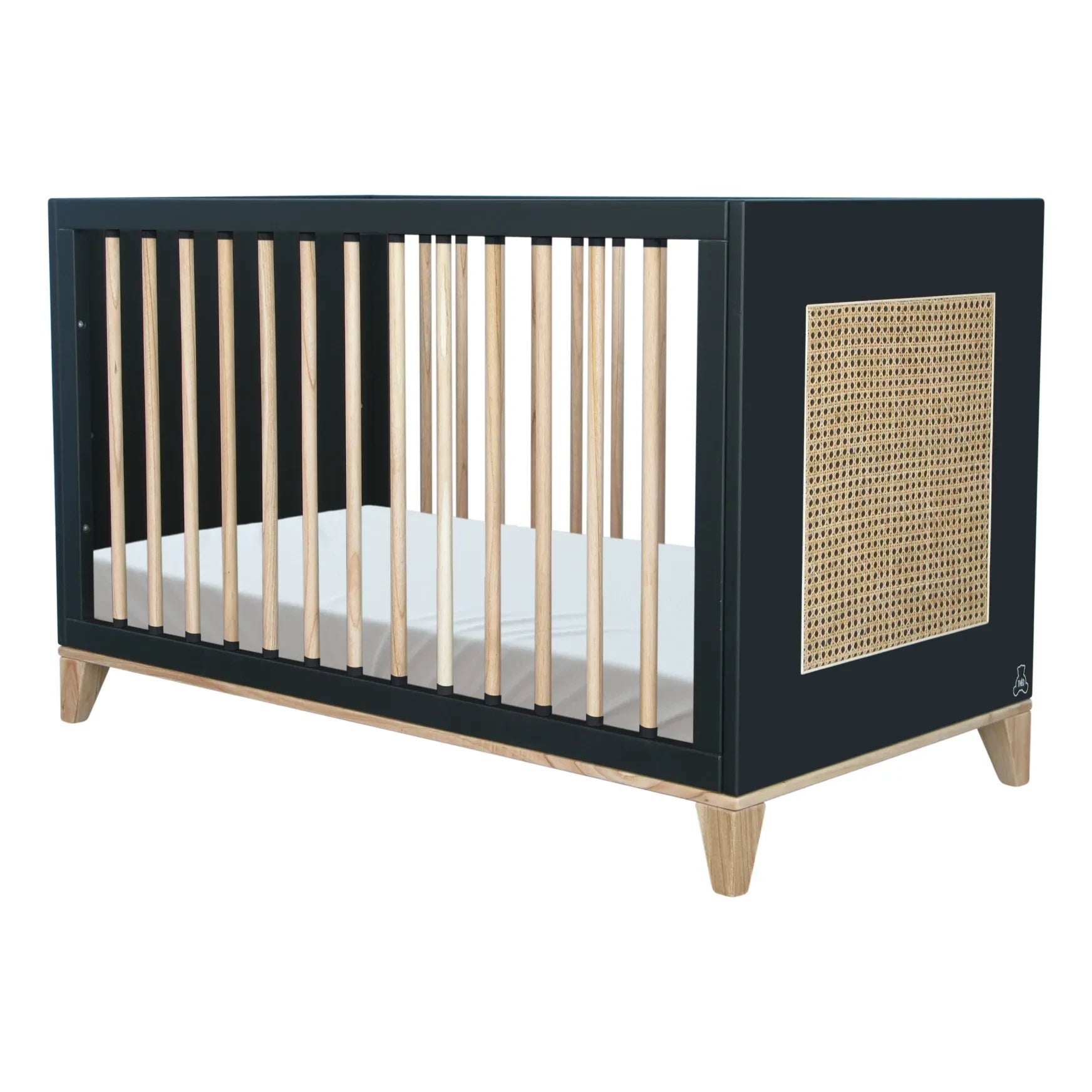 Théo - Nami Cuna de bebé de cedro y mimbre 60x120 cm | Negro