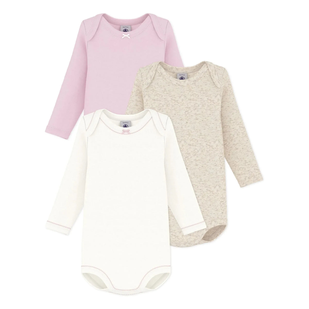 Petit Bateau - Set de 3 Bodies Lisos de Algodón Orgánico con Nudos | Rosa