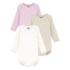 Petit Bateau - Set de 3 Bodies Lisos de Algodón Orgánico con Nudos | Rosa