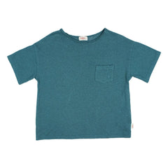 Búho - Camiseta con bolsillo de lino | Azul pavo real