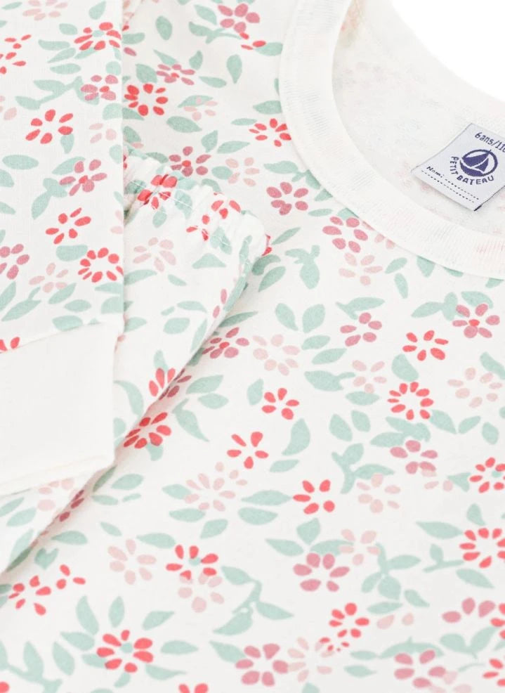 Petit Bateau - Pijama de forro polar de algodón orgánico con estampado floral | Blanco