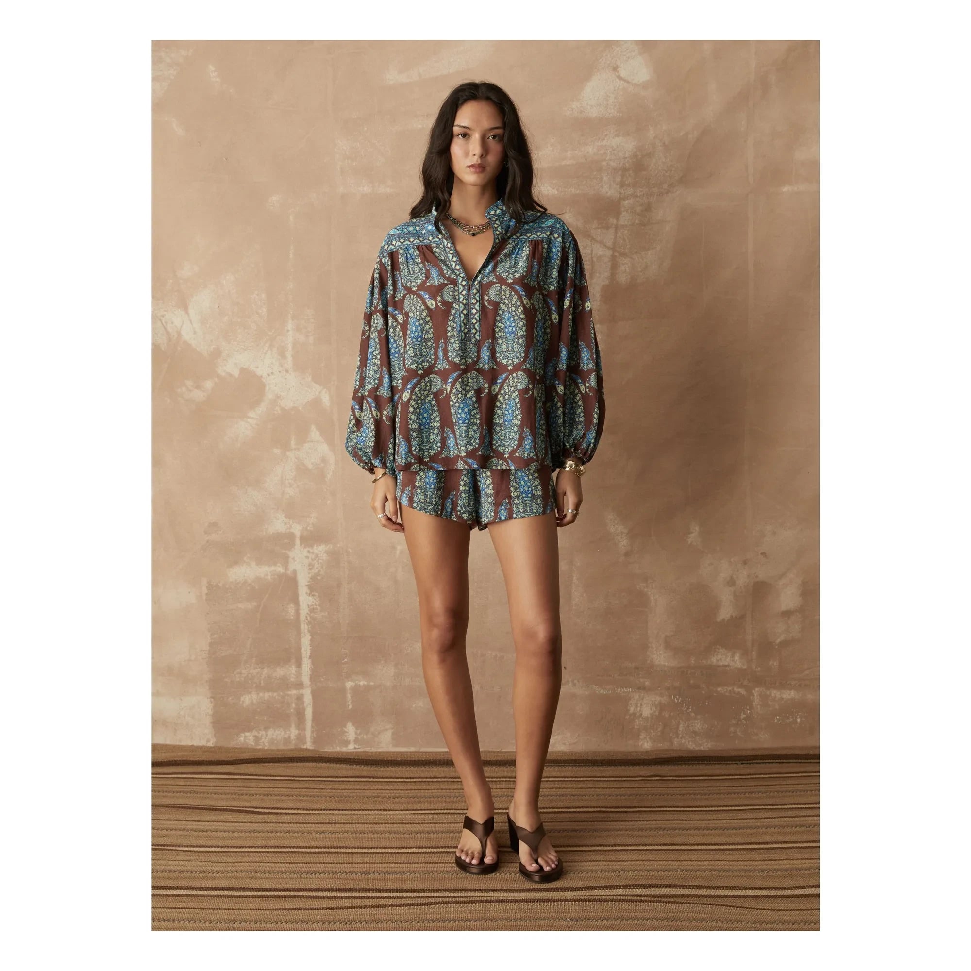Boteh - Blusa de algodón con frunces Calicio | Chocolate