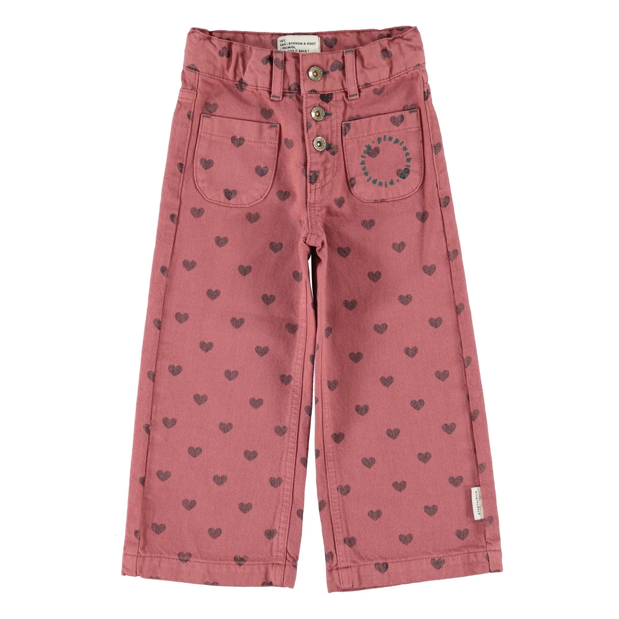 Piupiuchick - Pantalón Acampanado de Algodón Orgánico con Estampado de Corazones | Rosa