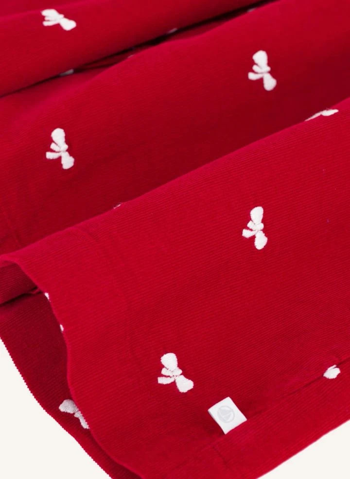 Petit Bateau - Vestido de nudo de terciopelo de algodón orgánico | Rojo