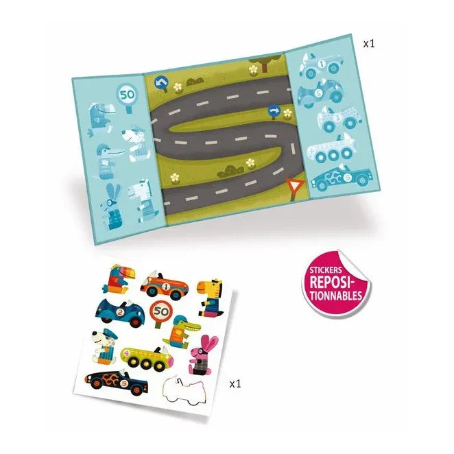 Djeco - Pegatinas grandes reutilizables - Coches