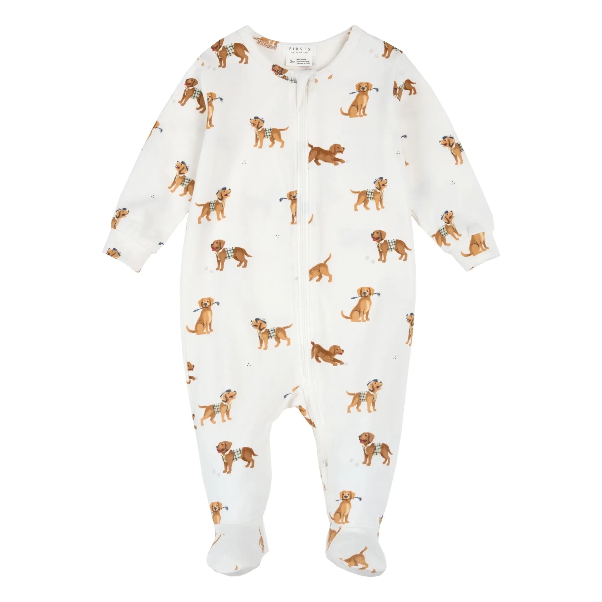 Petit Lem - Pijama de algodón orgánico y modal, con detalle de huellas de perro | Blanco