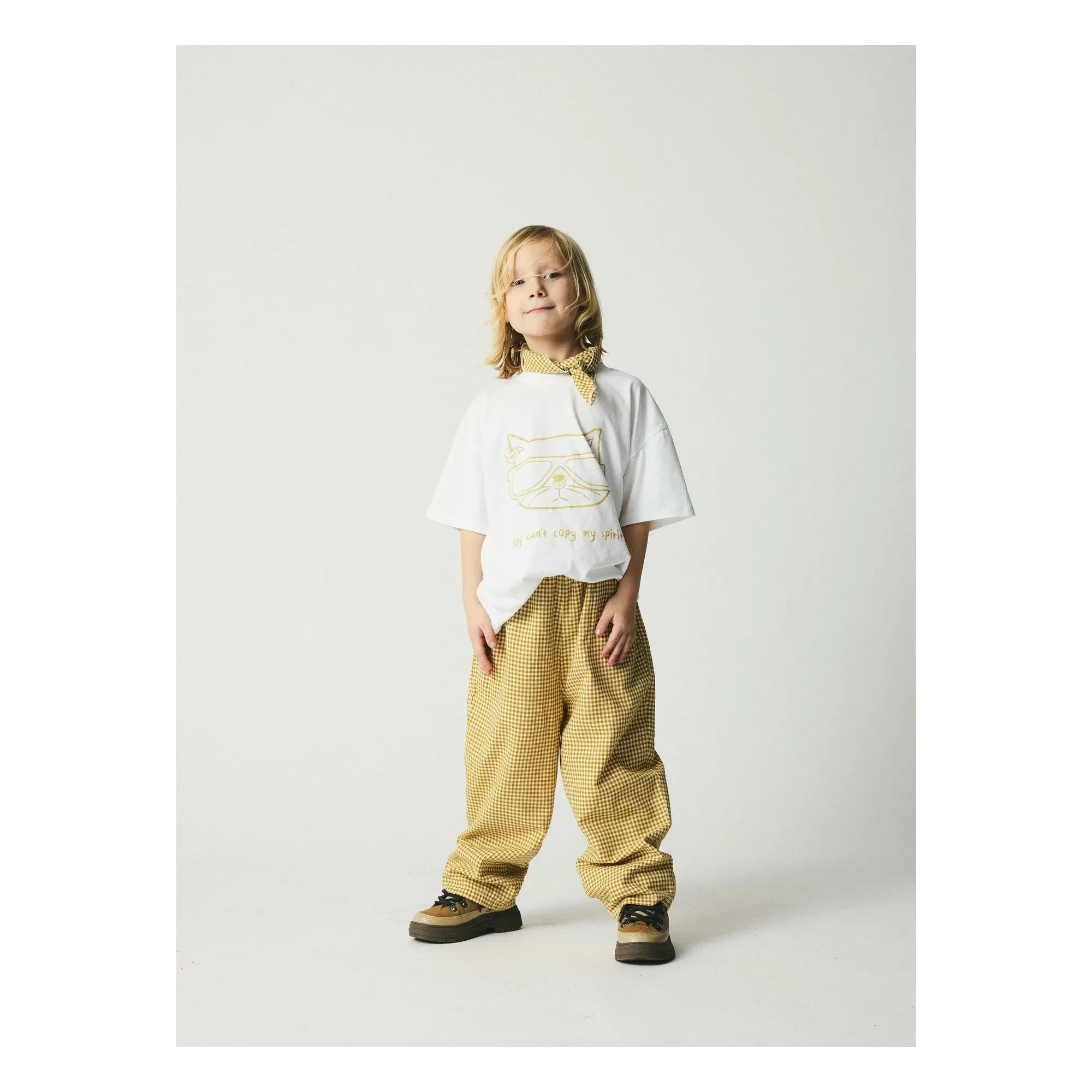 brunobruno nation - Pantalón Dora de cuadros de algodón orgánico | Beige