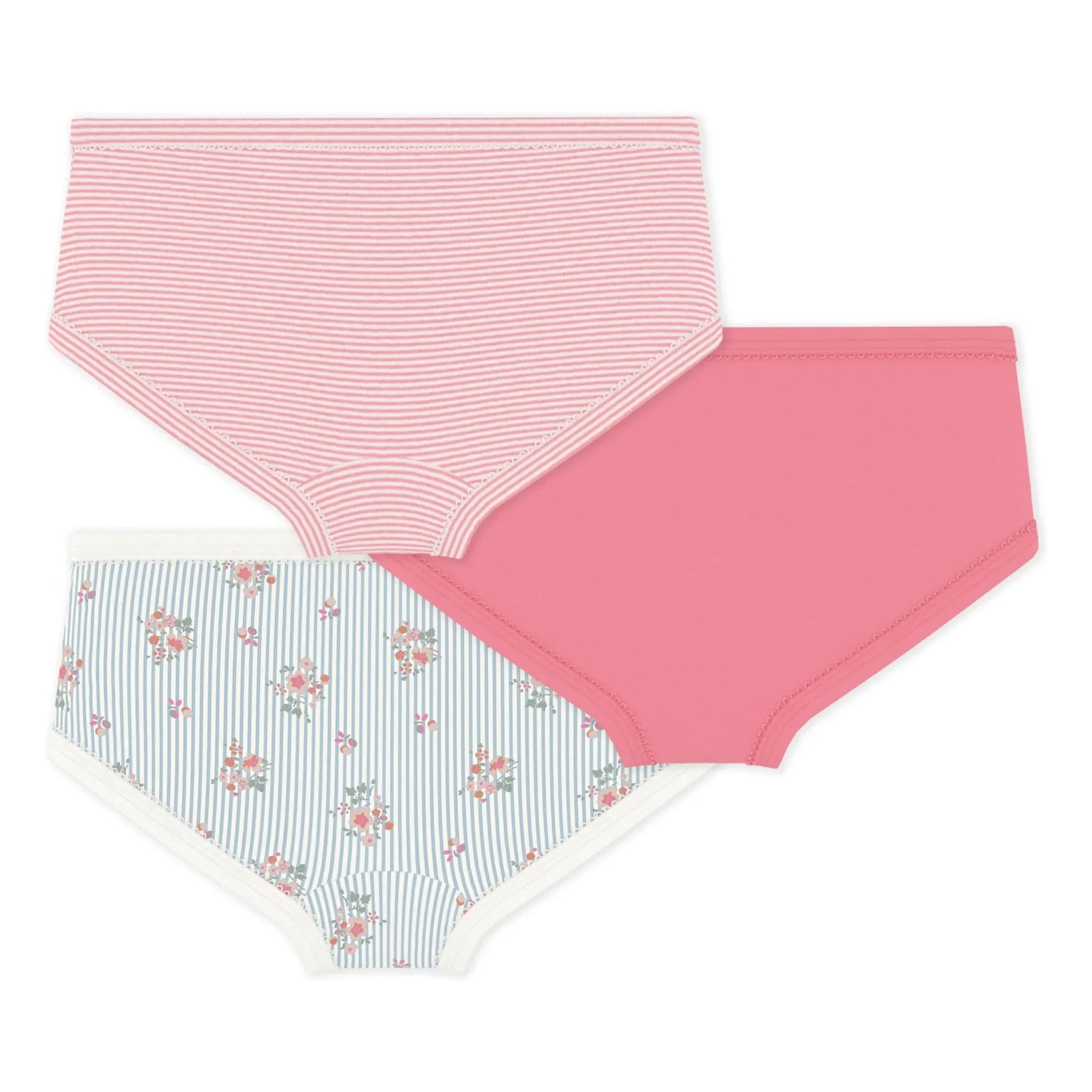 Petit Bateau - Set de 3 braguitas de cintura alta con estampado floral | Coral