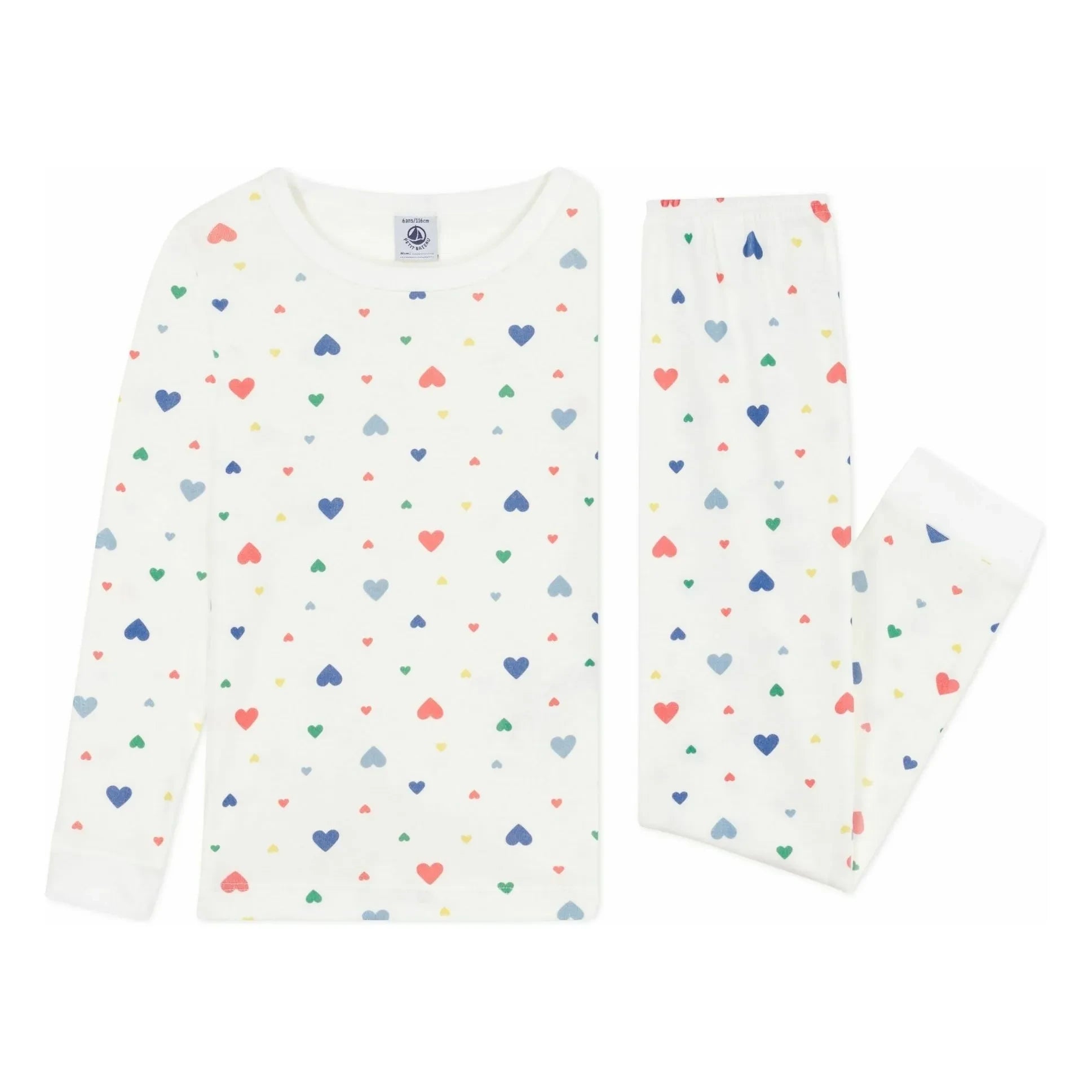 Petit Bateau - Pijama elástico de algodón orgánico con corazones | Blanco