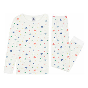 Petit Bateau - Pijama elástico de algodón orgánico con corazones | Blanco