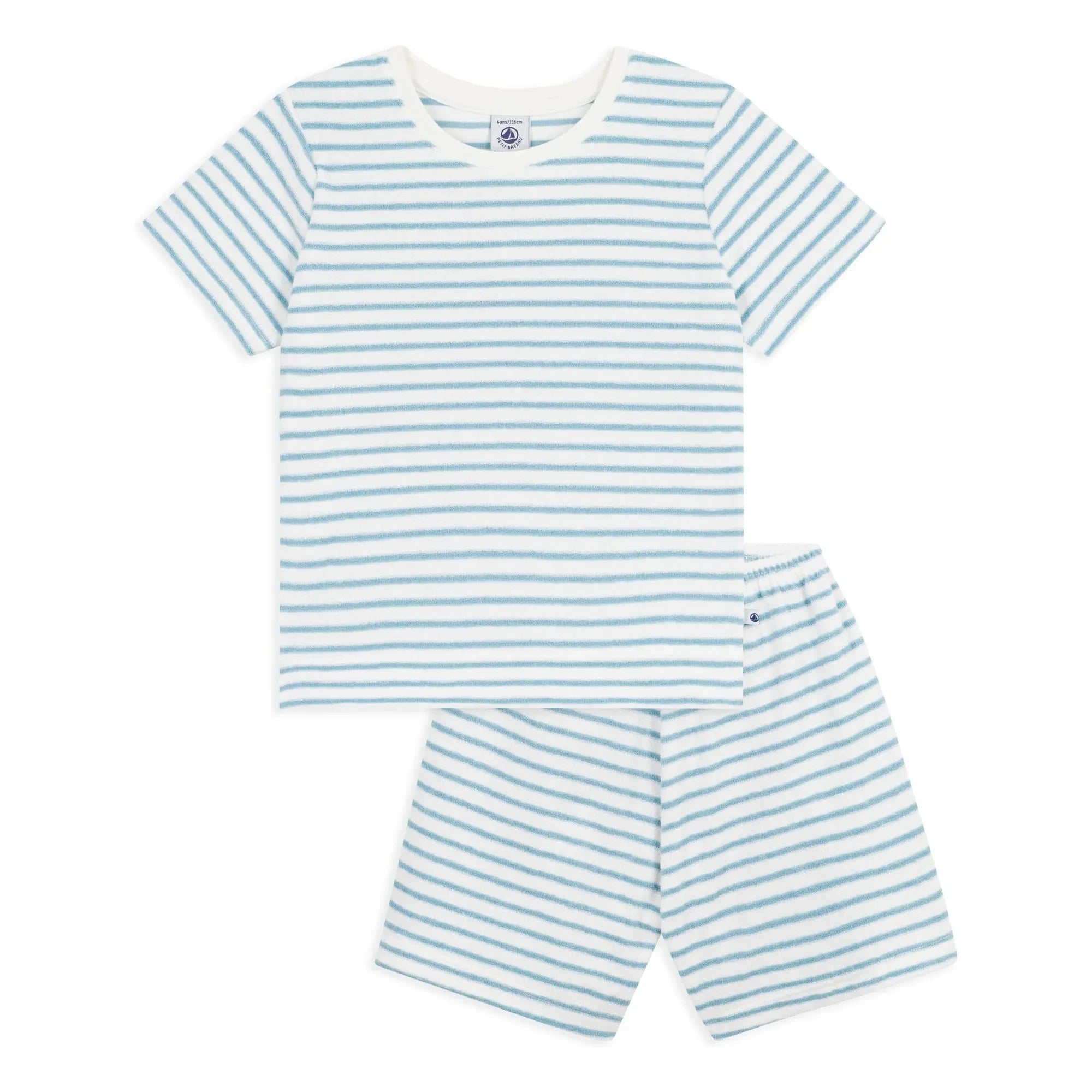 Petit Bateau - Pantalones cortos de pijama de toalla a rayas | Azul