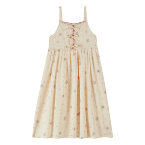 Emile et Ida - Vestido de algodón orgánico con nudos y flores | Crema