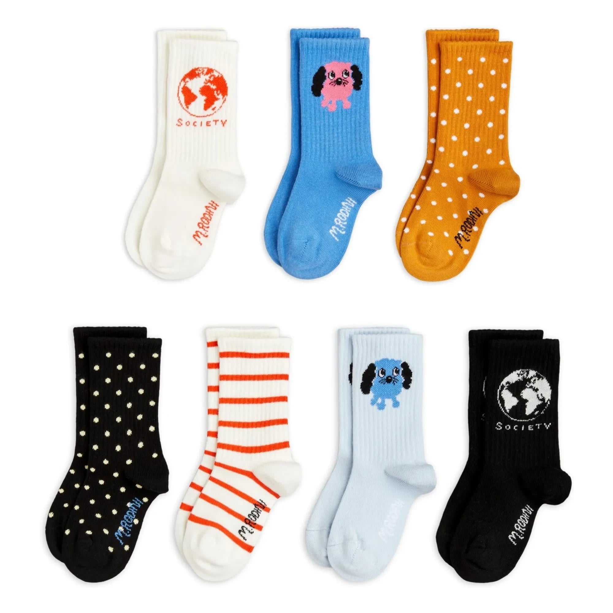 Mini Rodini - Pack de 7 calcetines de algodón orgánico con diseño de perritos de granja | Blanco