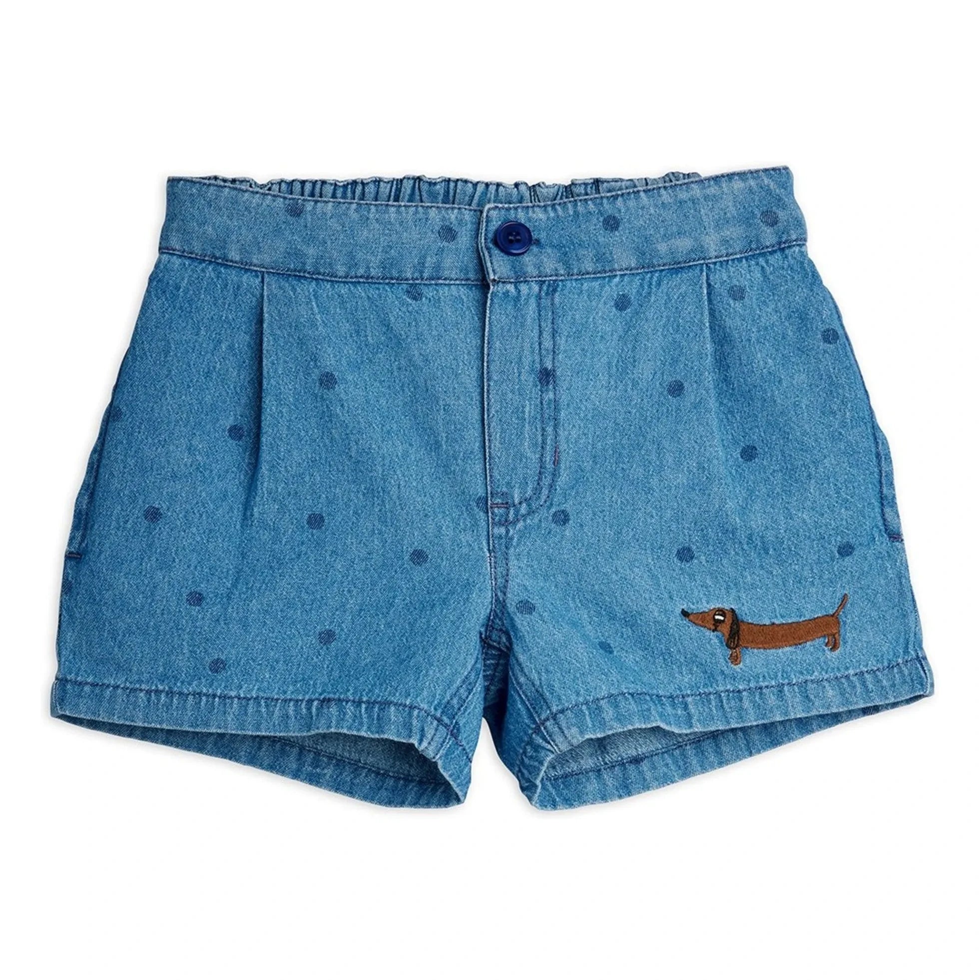 Mini Rodini - Pantalón corto vaquero de lunares de algodón orgánico | Azul