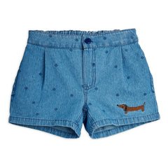 Mini Rodini - Pantalón corto vaquero de lunares de algodón orgánico | Azul