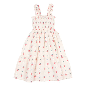 Búho - Vestido de algodón orgánico con volantes de fresas | Rosa pálido
