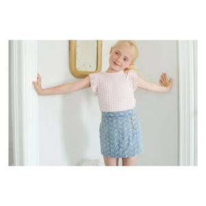 Soor Ploom - Camiseta de Algodón Orgánico Vichy con Volantes de Pointelle | Rosa