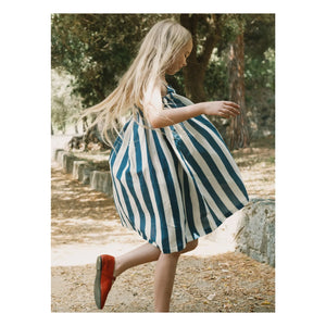 Tinycottons - Vestido palabra de honor de lino a rayas | Azul