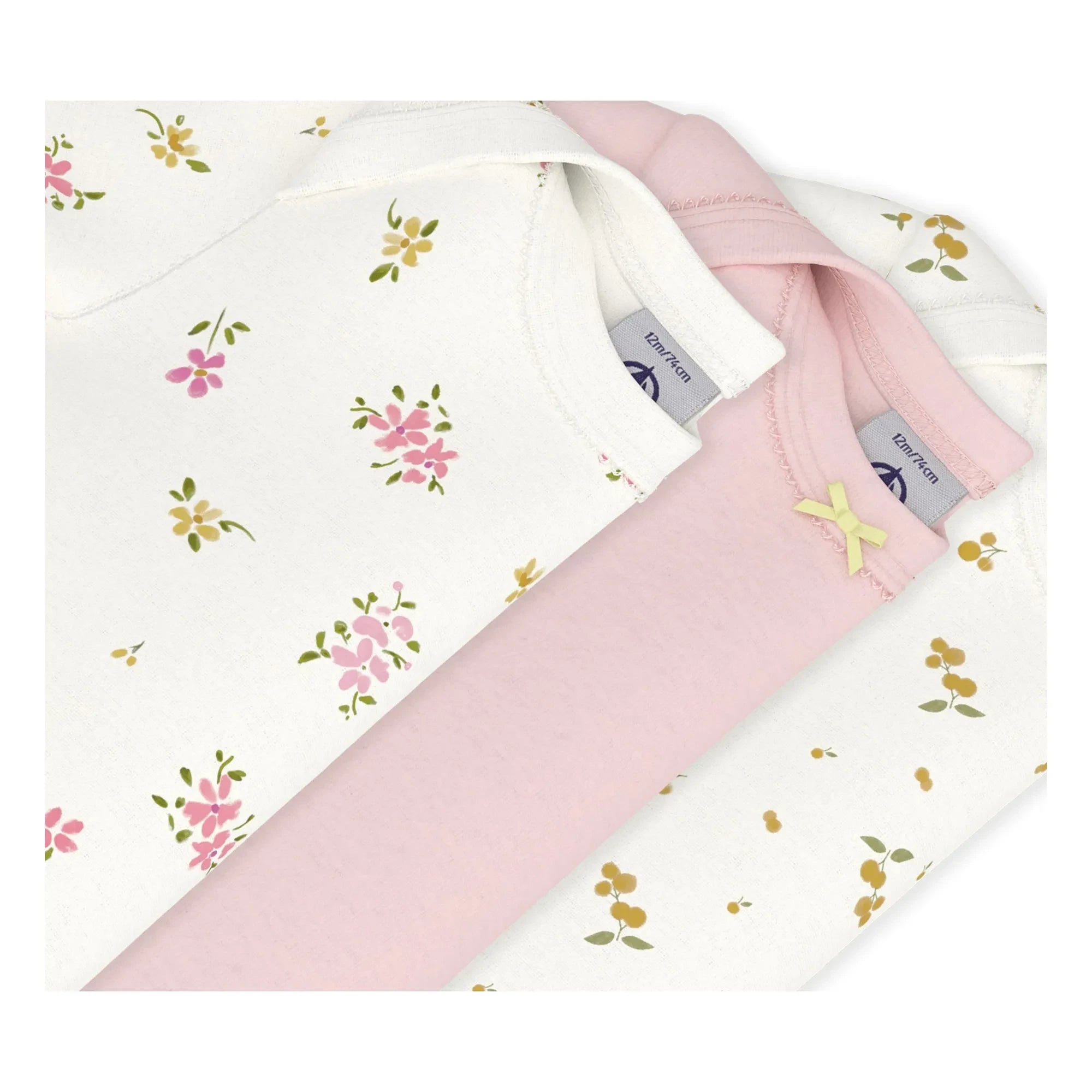 Petit Bateau - Conjunto de 3 Bodys de Algodón Orgánico con Estampado Floral | Rosa