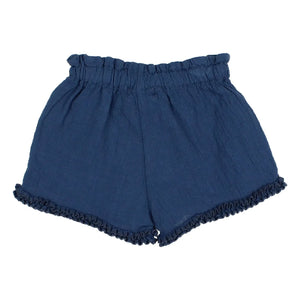 Búho - Pantalón corto con volantes de algodón orgánico para bebé | Azul marino