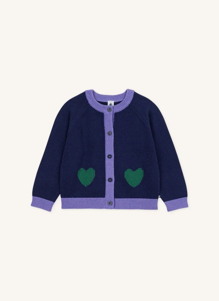 Petit Bateau - Wool Hearts Cardigan | Azul medianoche