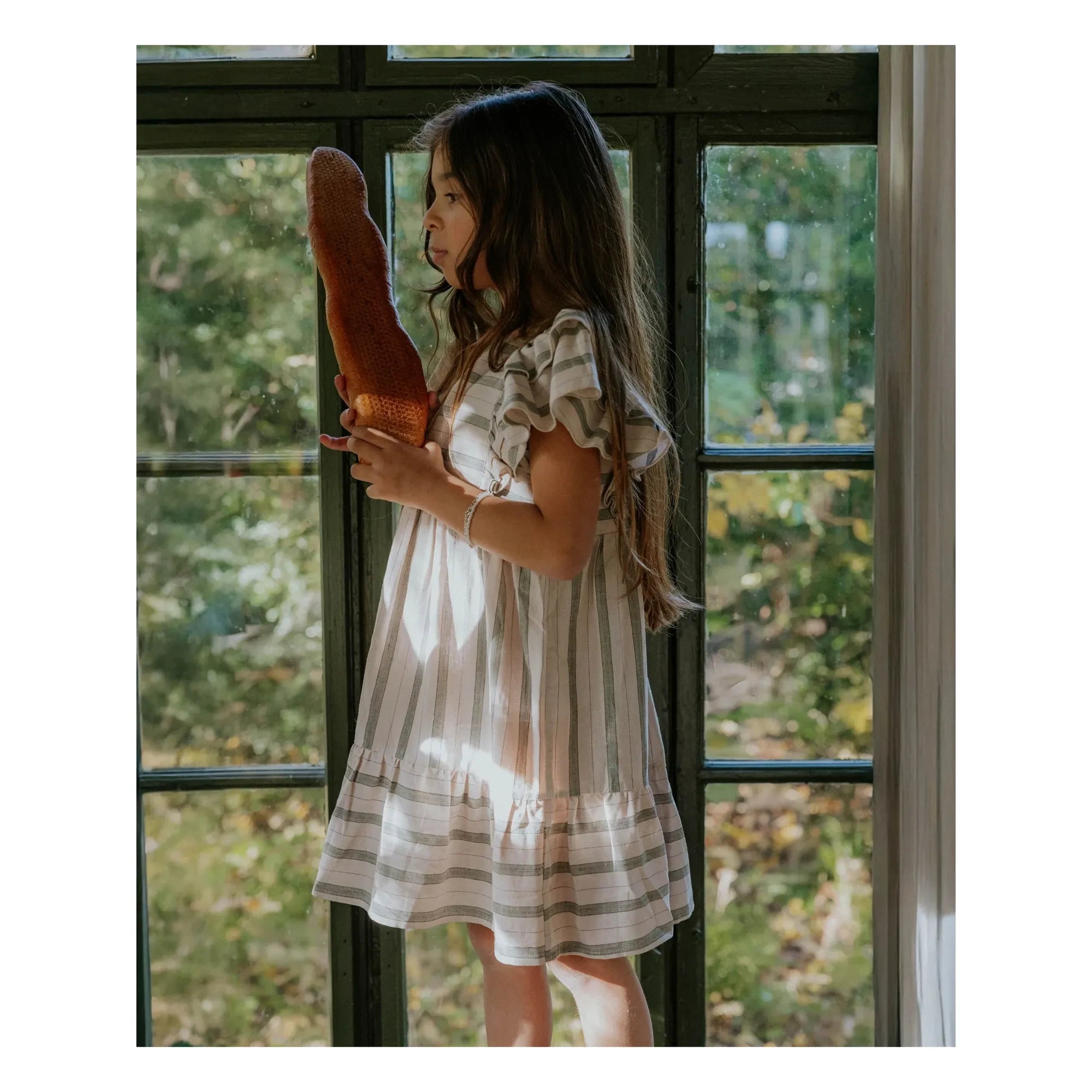 Fliink - Vestido de lino a rayas Vira | Crudo