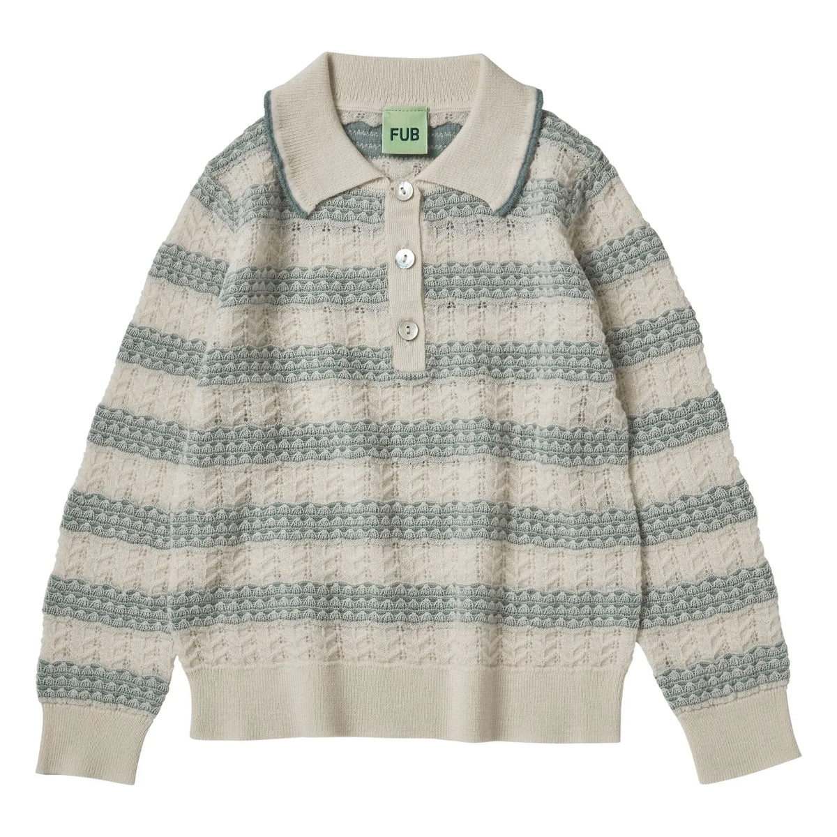 FUB - Polo Ecru Pointelle de Lana Merino de Punto Extra Fino