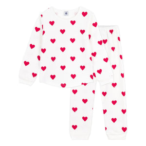 Petit Bateau - Pijama polar con corazones | Crudo