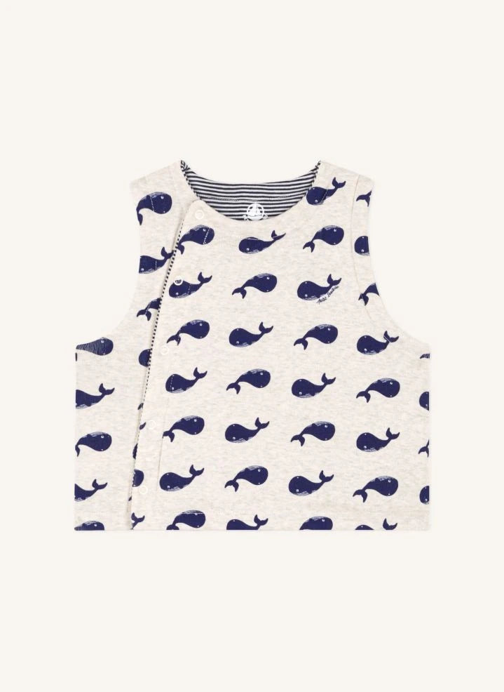 Petit Bateau - Camiseta sin mangas de algodón orgánico con ballenas | Beige jaspeado