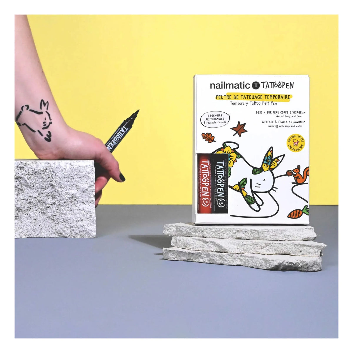 Nailmatic Kids - Set de Tatuajes Temporales y Plantillas Reutilizables Bunny x AMI IMAGINAIRE