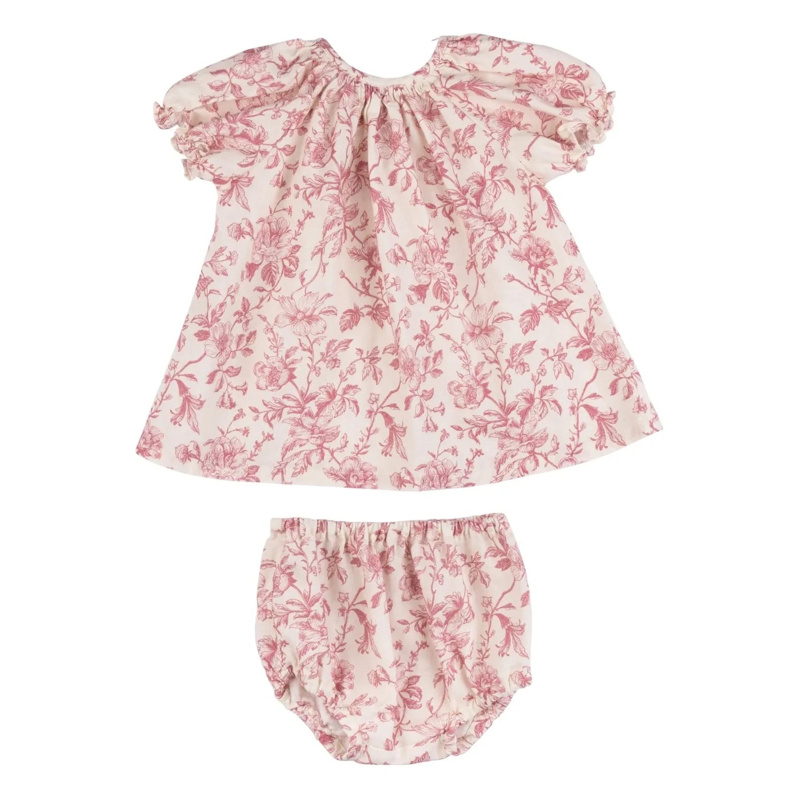 Babe & Tess - Vestido y braguita de lino con flores | Rosa empolvado