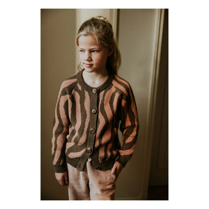 Yuki - Organik Pamuk Zebra Raglan Hırka | Kahverengi
