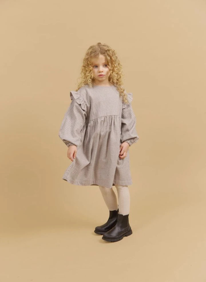 Wheat - Vestido de algodón orgánico a cuadros Gro | Gris