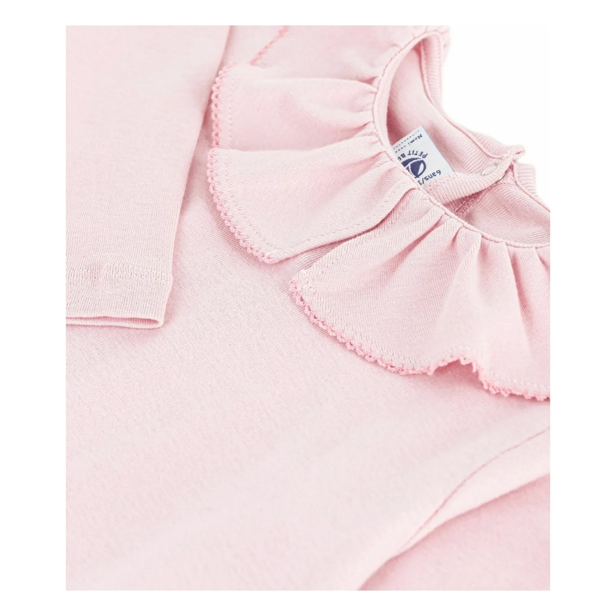 Petit Bateau - Camiseta de algodón orgánico con cuello con volantes | Rosa