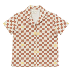Arsène et Les Pipelettes - Camisa de toalla de algodón orgánico Damier | Marrón