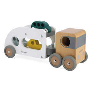 Janod - Transportador de coches y 3 vehículos