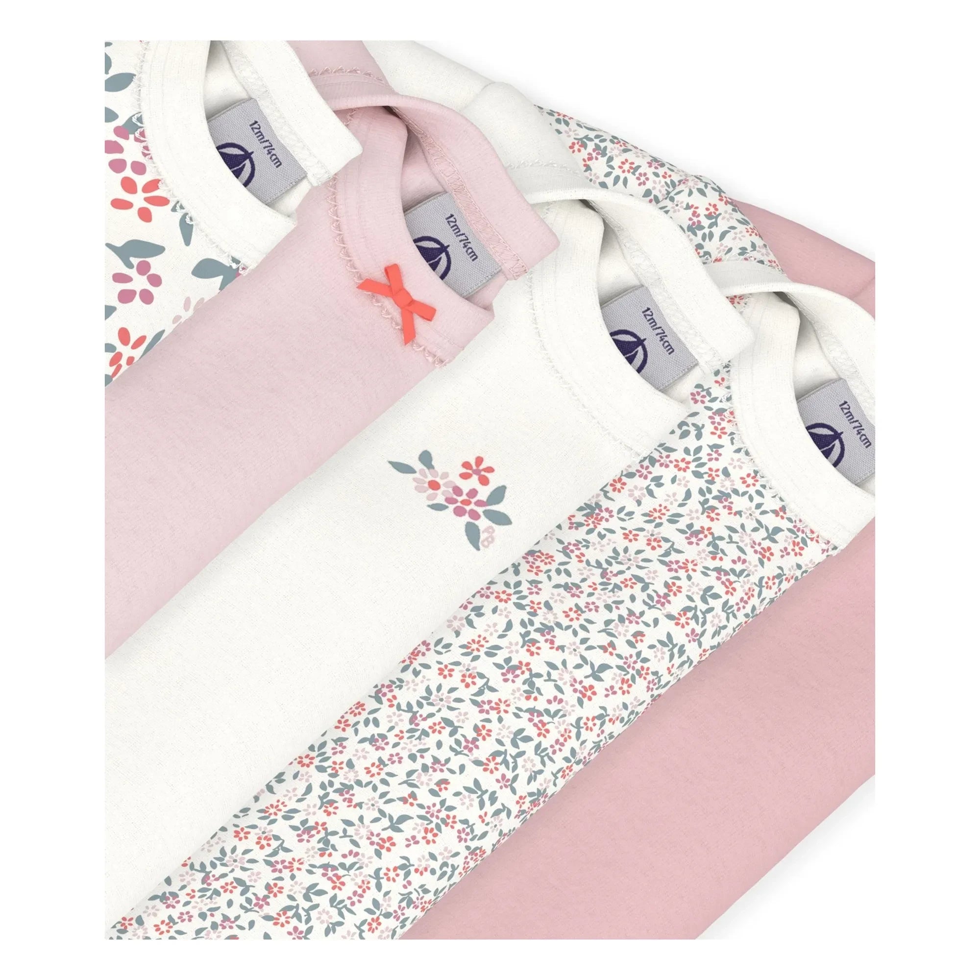 Petit Bateau - Conjunto de 5 Bodis de Algodón Orgánico con Estampado Floral | Rosa