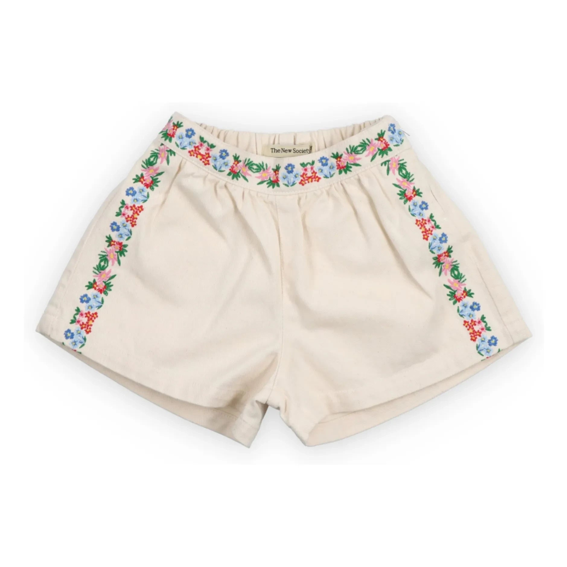 the new society - BCI Algodón Malva Flores Bordadas Short | Crudo