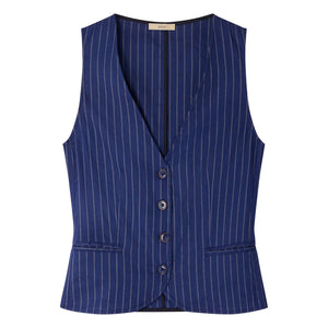 Sessùn - Blusa sin mangas de lino a rayas Fernando | Azul marino