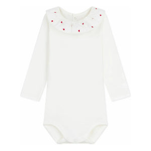 Petit Bateau - Body de algodón orgánico con cuello con volantes | Blanco