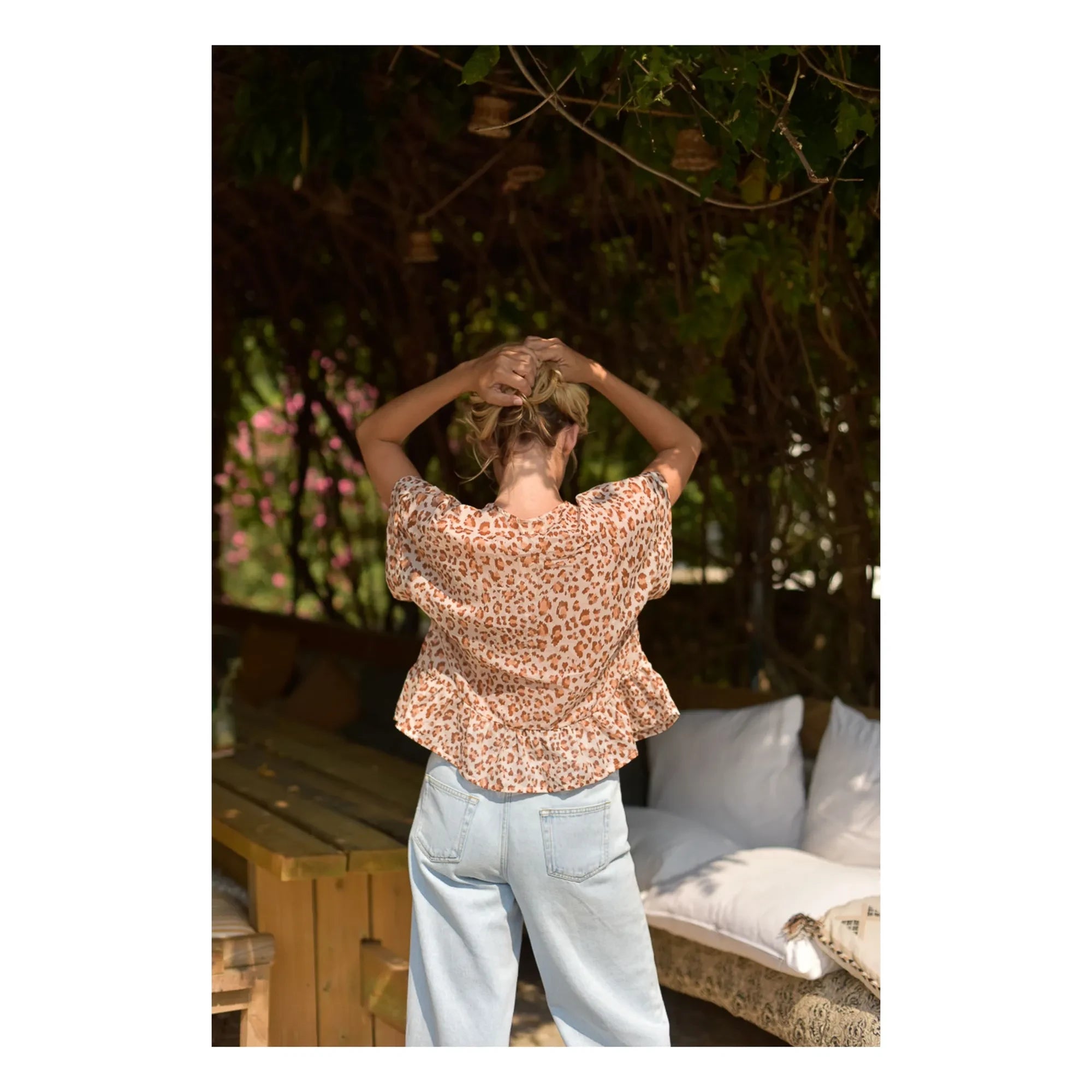 Marlot Paris - Blusa Suzon Leopardo Algodón Voile - Colección Mujer | Rosa Claro