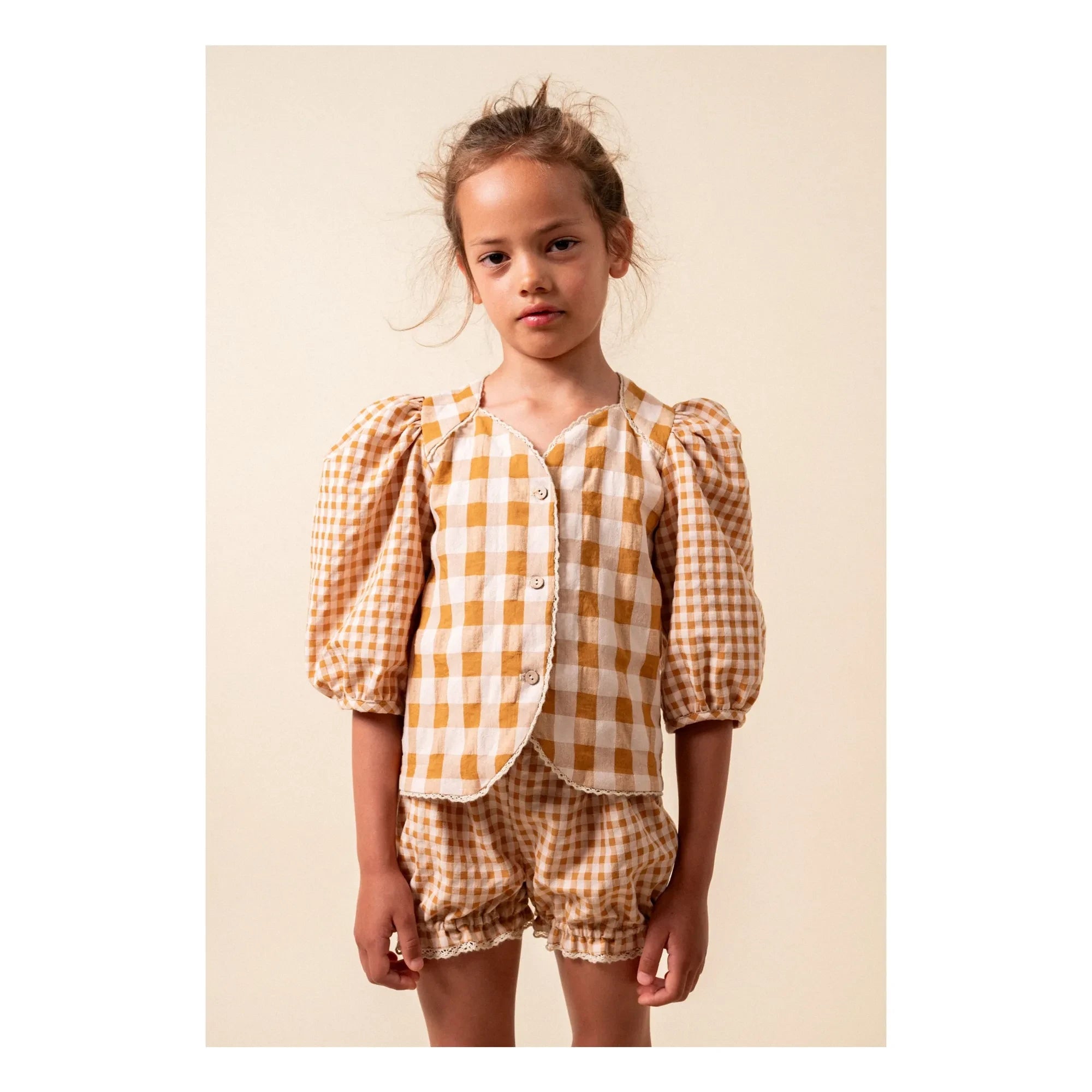 birinit - Blusa de algodón orgánico de Vichy | Caramelo