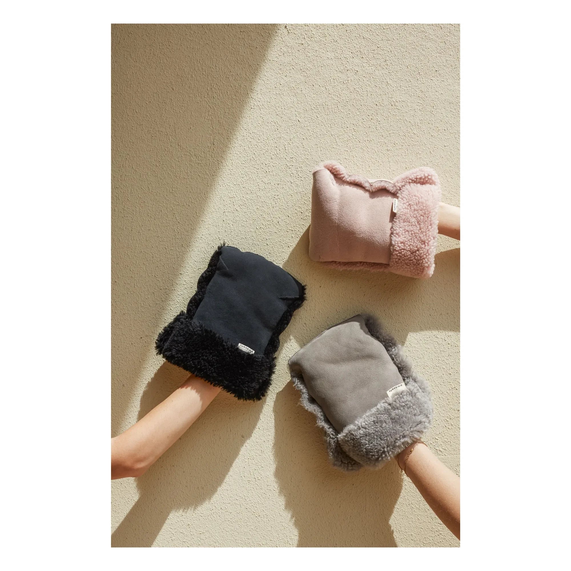 BINIBAMBA - Guantes de cochecito de piel de cordero | Rosa
